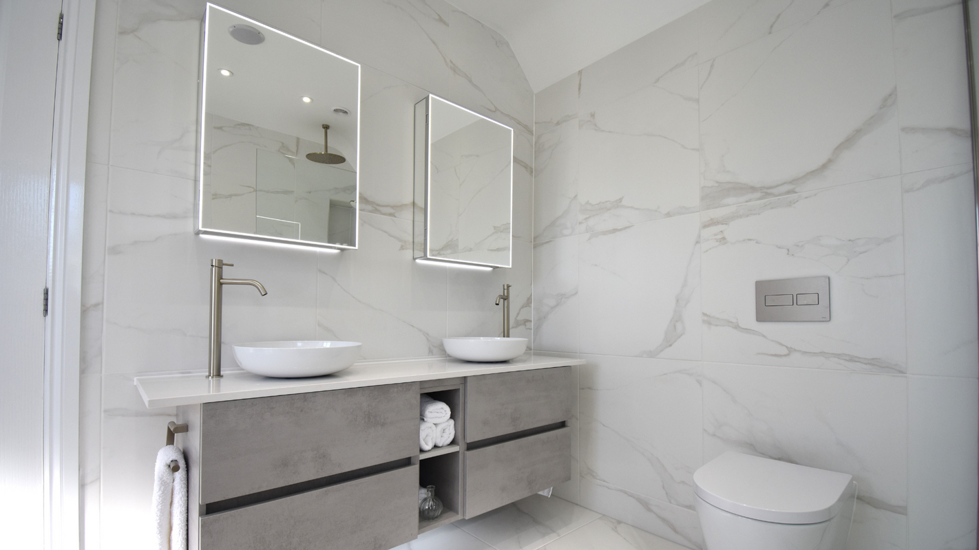 Luxurious boutique aesthetic with Calacatta porcelain