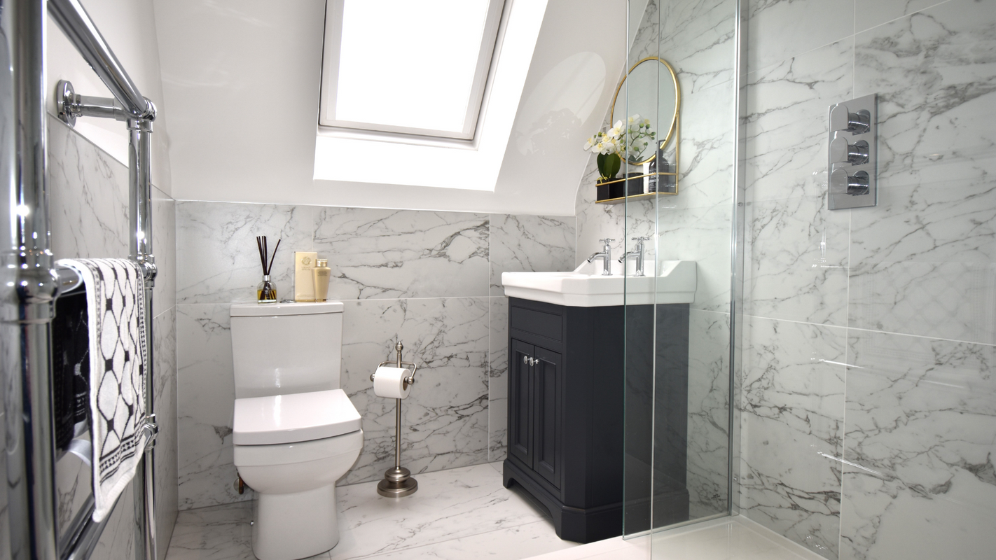 Elegant ensuite with Kelly Hoppen designer walk in shower