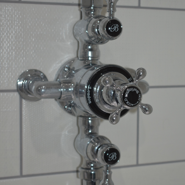 Burlington chrome exposed shower valve with hot and cold writing detail