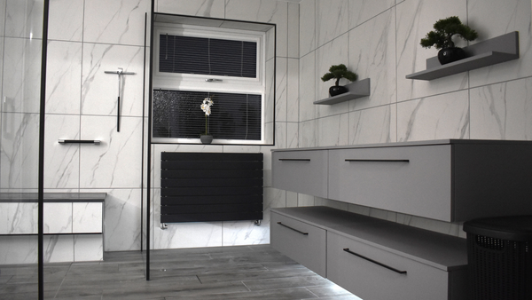 Eucotherm Mars radiator in anthracite with Sanijura Halo wall units