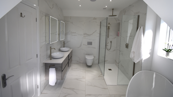 Pelipal handless double two drawer unit with Kaldewei twin vessles and WC and shower