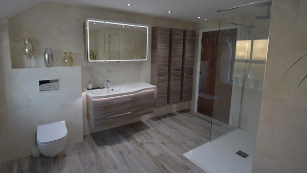 Full luxury bathroom view from freestanding bath