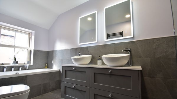 Harrow four drawer wall mounted unit one Rock G tiled walls and floor