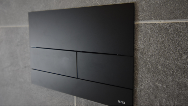 Tece square metal flush plate in matt black anti-finger coating