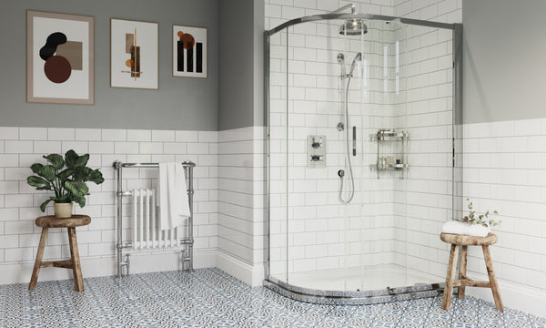 Carron corner shower unit with chrome fittings
