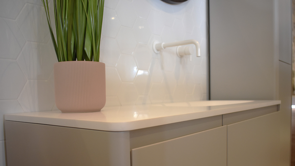 Alnwick washstand in cashmere with white cast resin worktop and basin