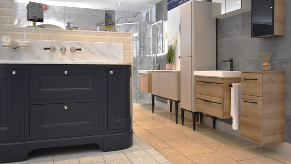 Burbidge Alnwick tall boy and washstand in cashmere showroom