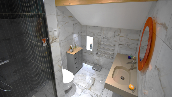 Acquabella Infinity slate basin in cappuccino with RAK Amalfi tap in brushed nickel